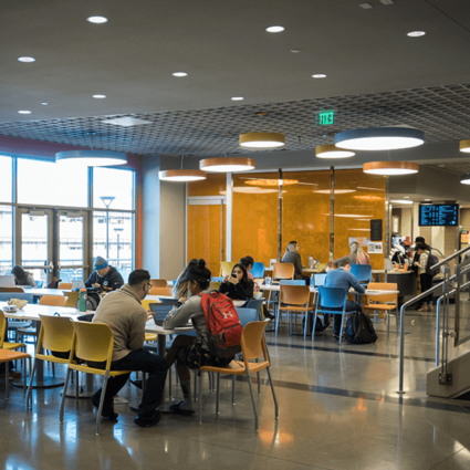 Students sitting at tables