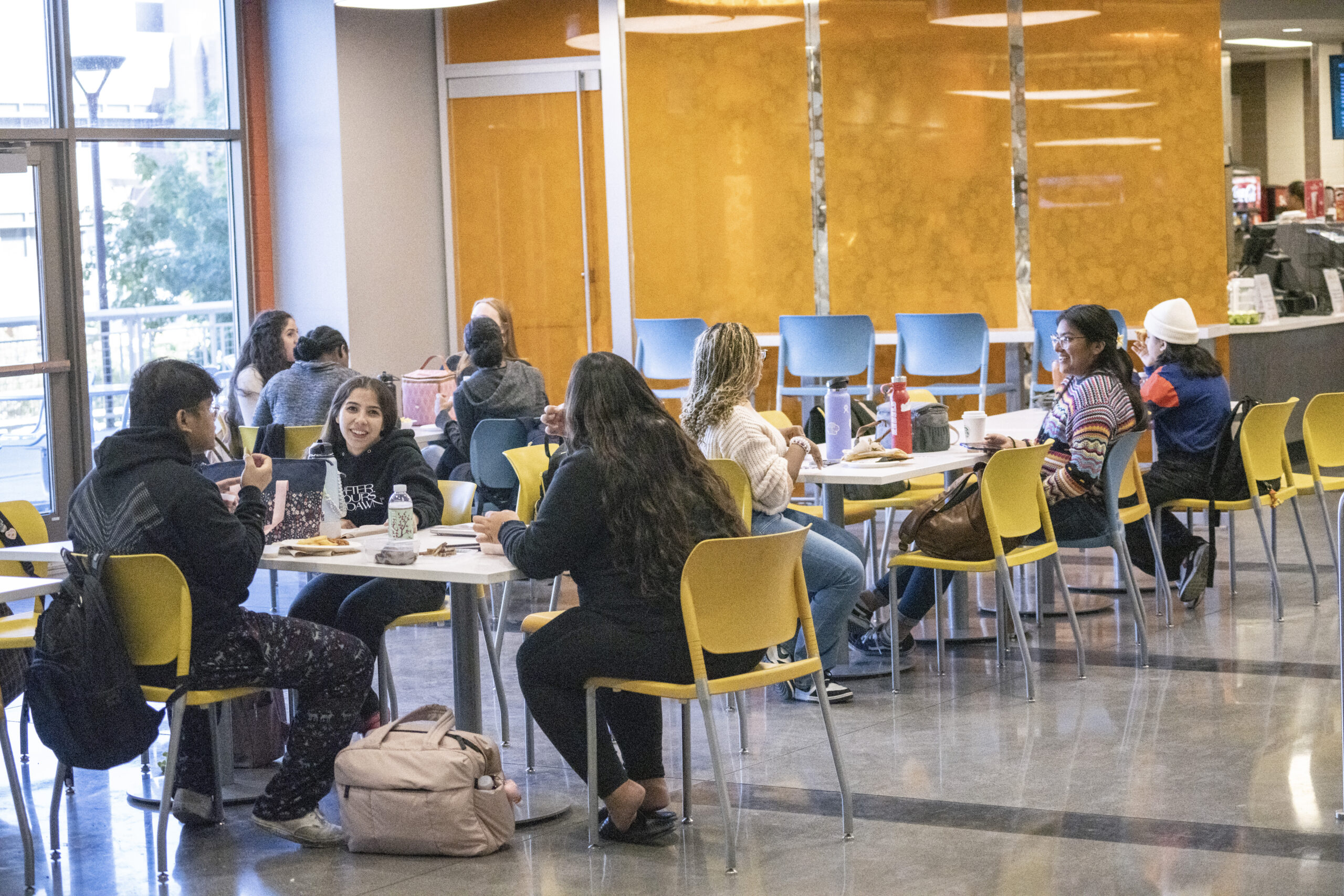 Students eating in the cafeteria