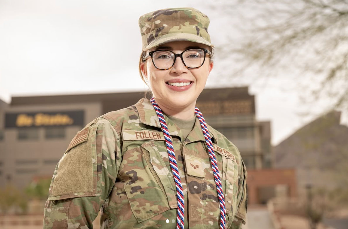 Nevada State student in uniform.