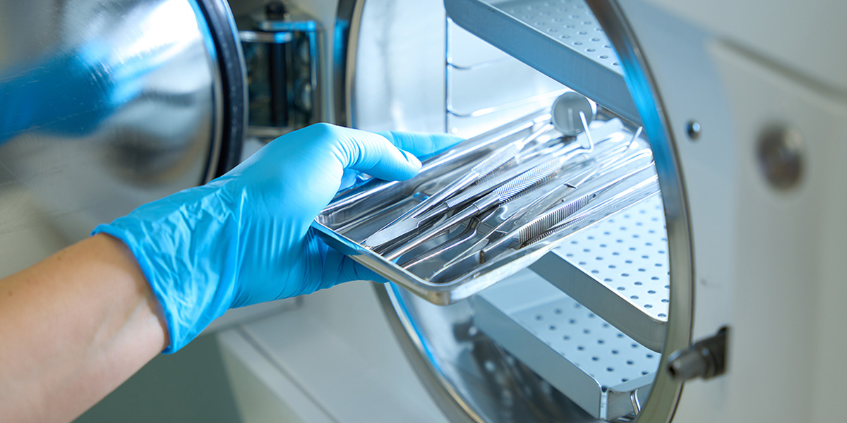 Sterile processing tech at work
